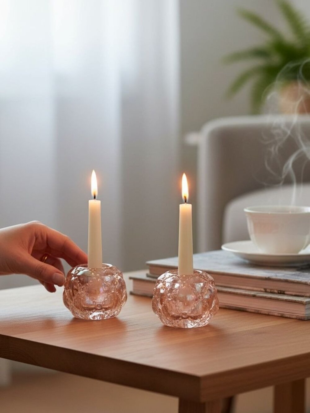 2 Vintage Beacon Hill Pink Irridescent Small Round Taper Candle Holders